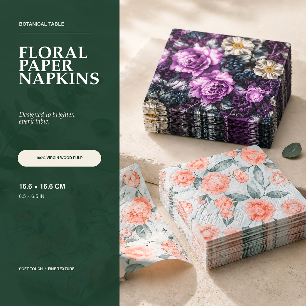Floral Paper Napkins | Elegant Decorative Disposable Table Napkins