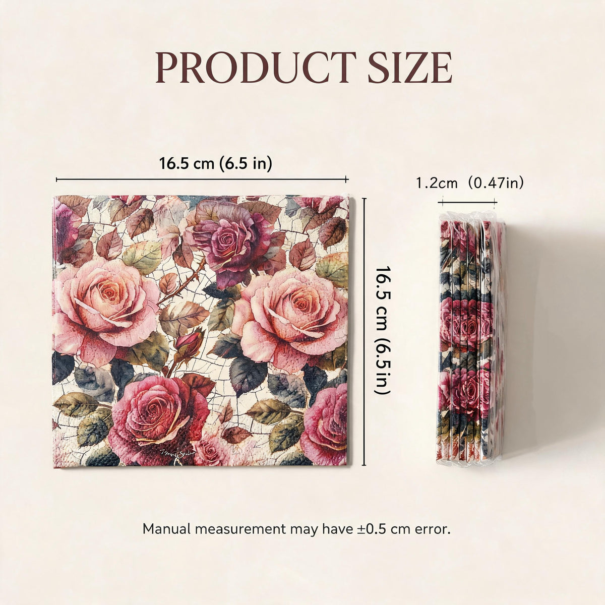 Vintage Rose Floral Paper Napkins – 25 Napkins | 6.5 × 6.5 in