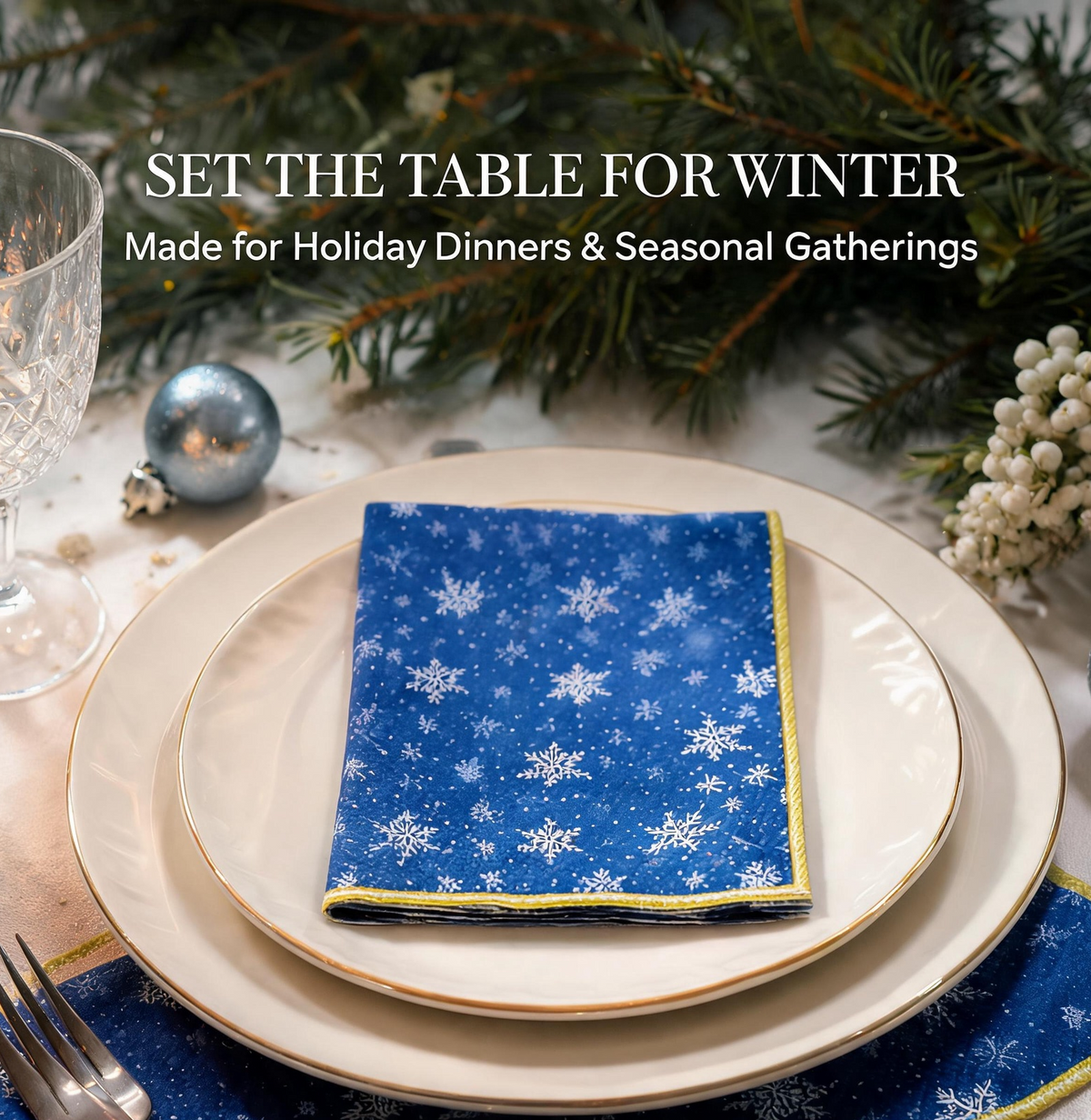 Blue snowflake napkins for holiday dinners and seasonal gatherings