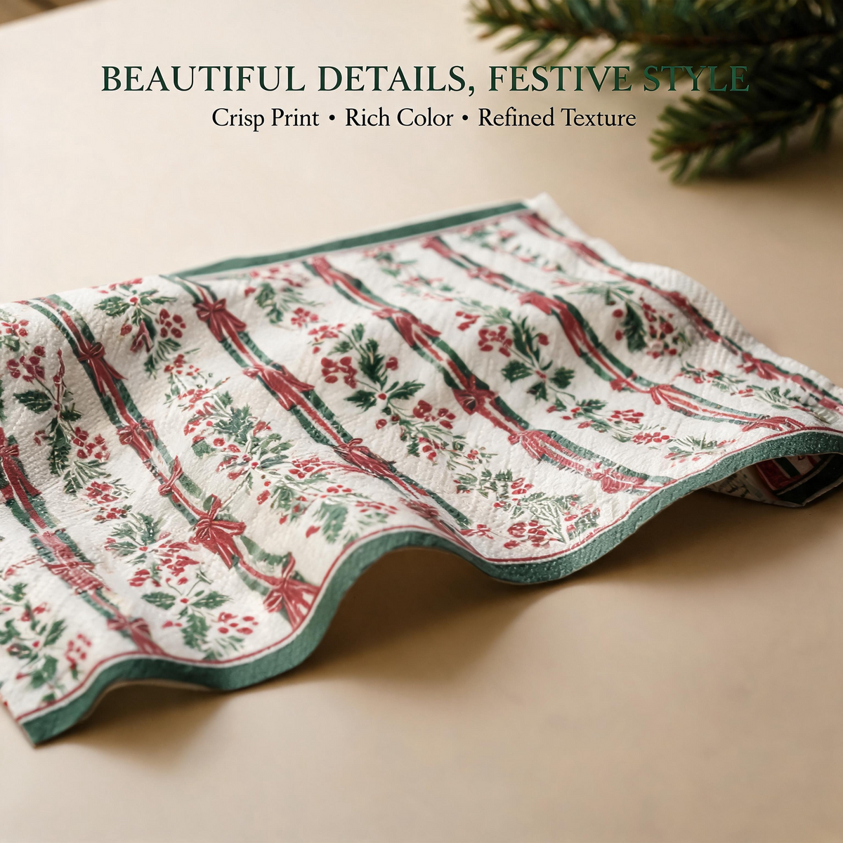 Christmas paper napkins print and paper texture close-up