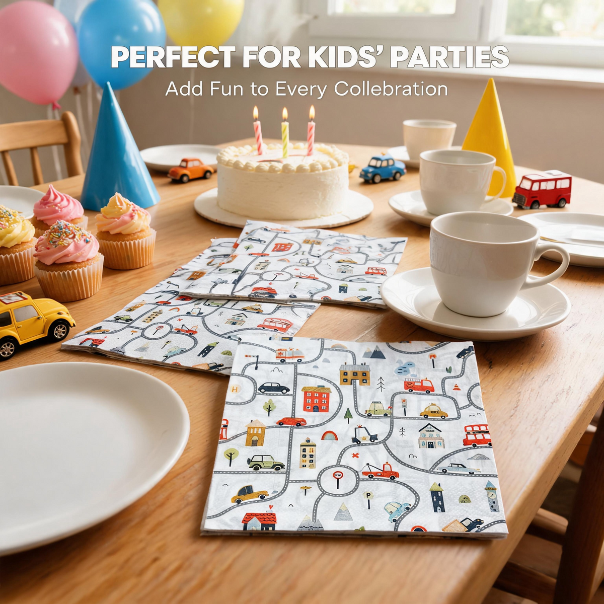 Decorative car print paper napkins for children's parties
