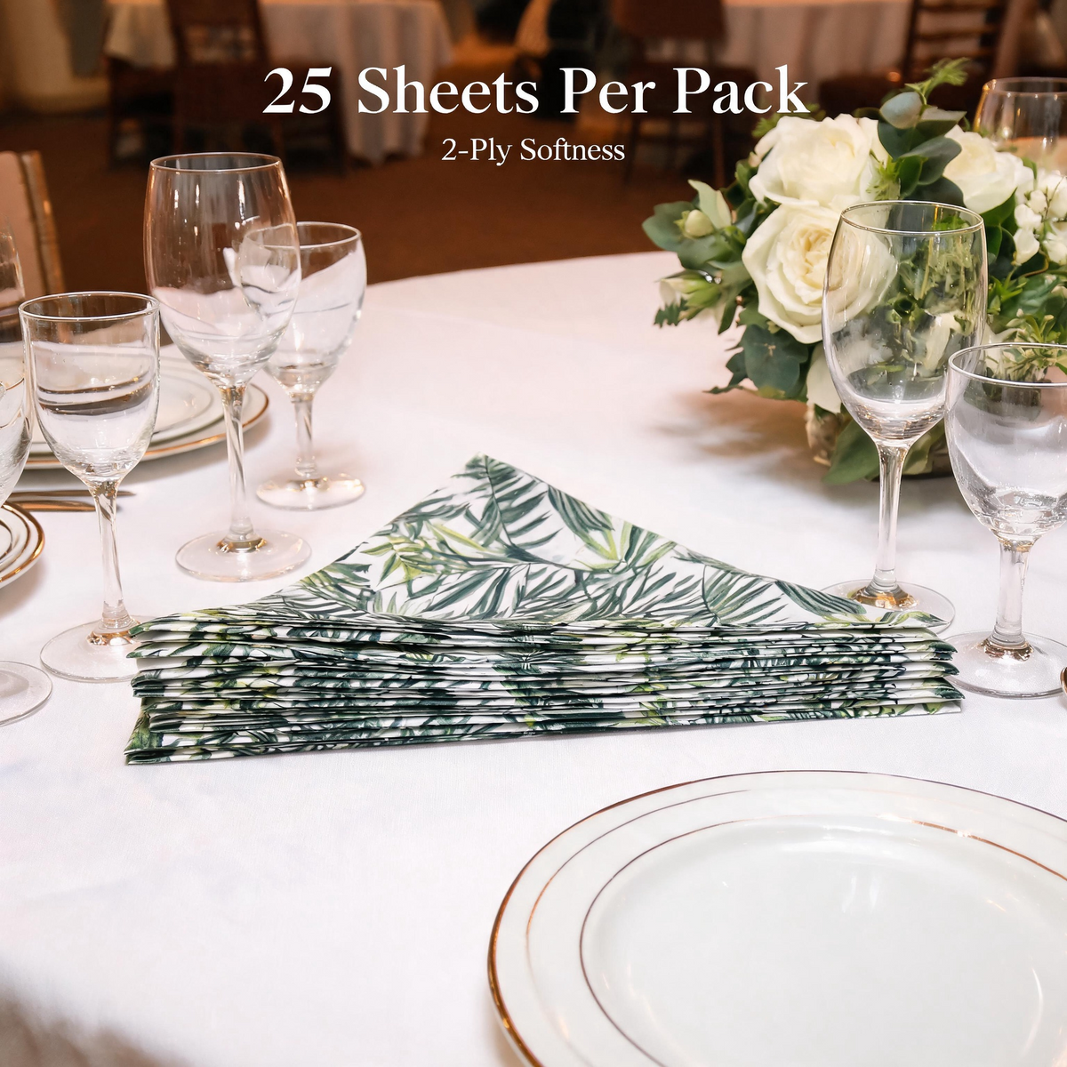 Tropical palm leaf paper napkins for elegant event table settings