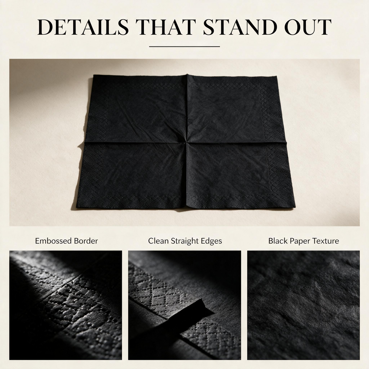 Black square paper napkins 100 napkins per pack