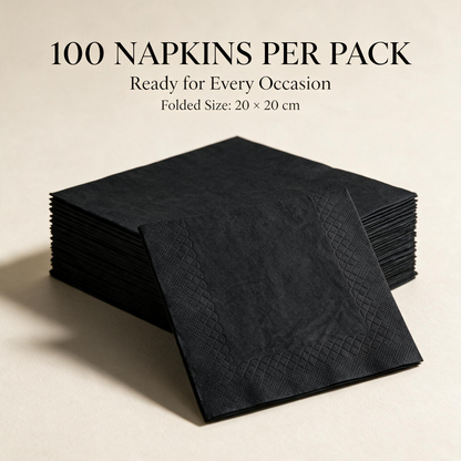 Black square paper napkin embossed border and texture details