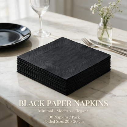 Black square paper napkins minimal modern table setting
