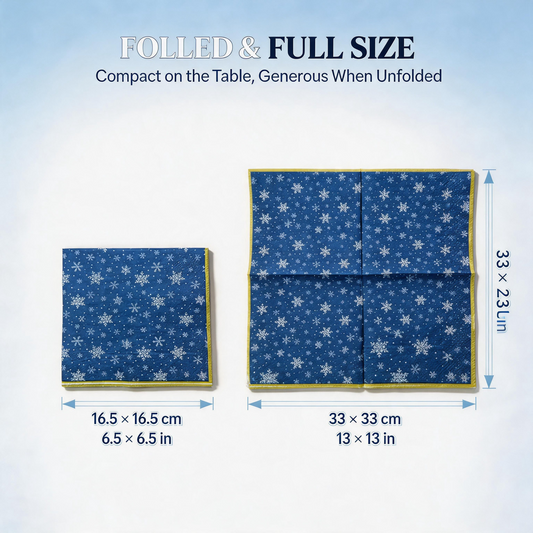 Blue snowflake paper napkins folded 16.5 cm and unfolded 33 cm size