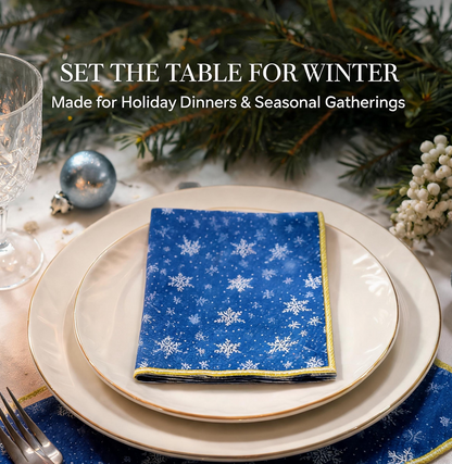 Blue snowflake napkins for holiday dinners and seasonal gatherings