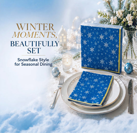 Blue snowflake paper napkins for winter and holiday table setting