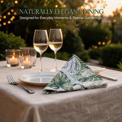 Botanical monstera paper napkin folded for elegant garden dining