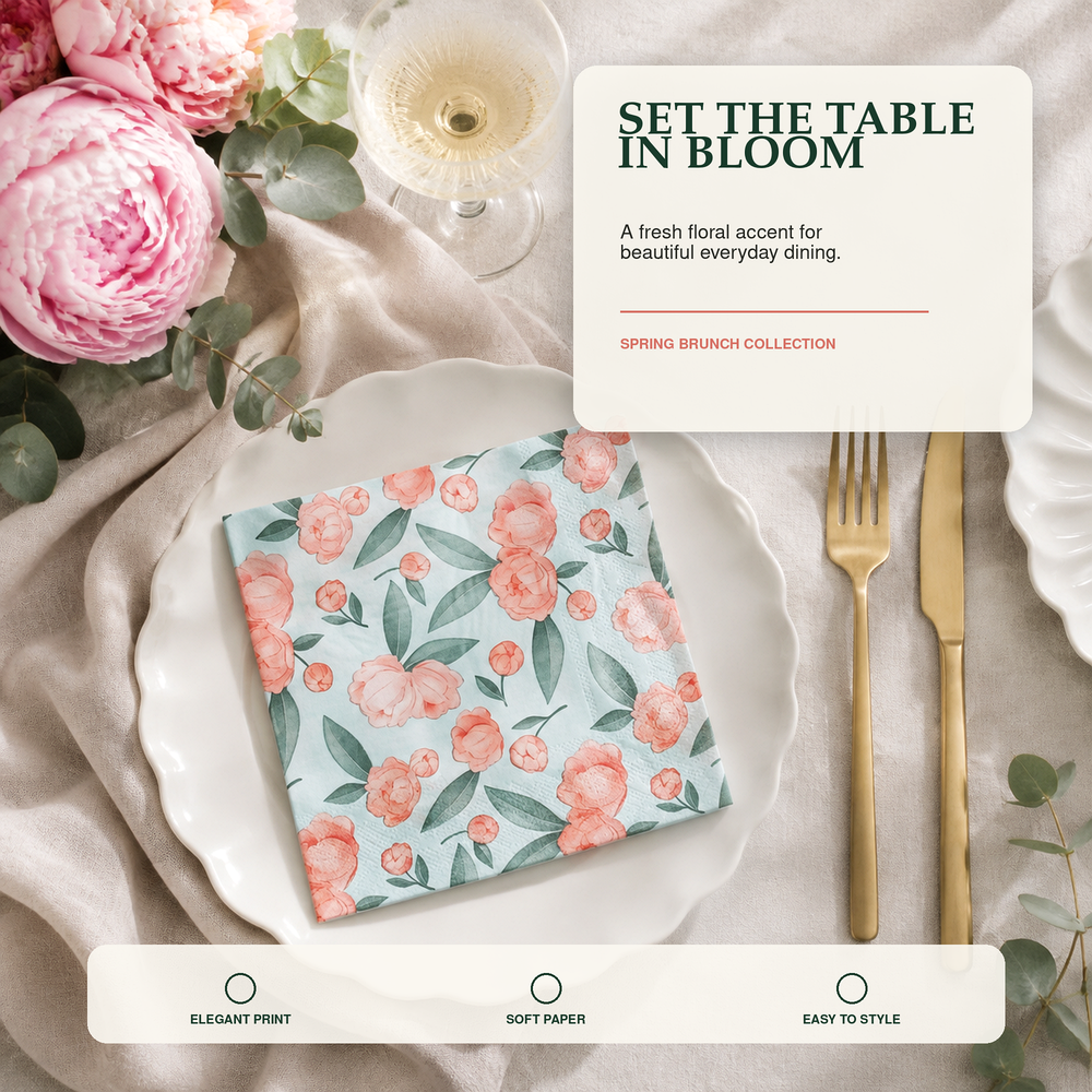 Floral Paper Napkins | Elegant Decorative Disposable Table Napkins