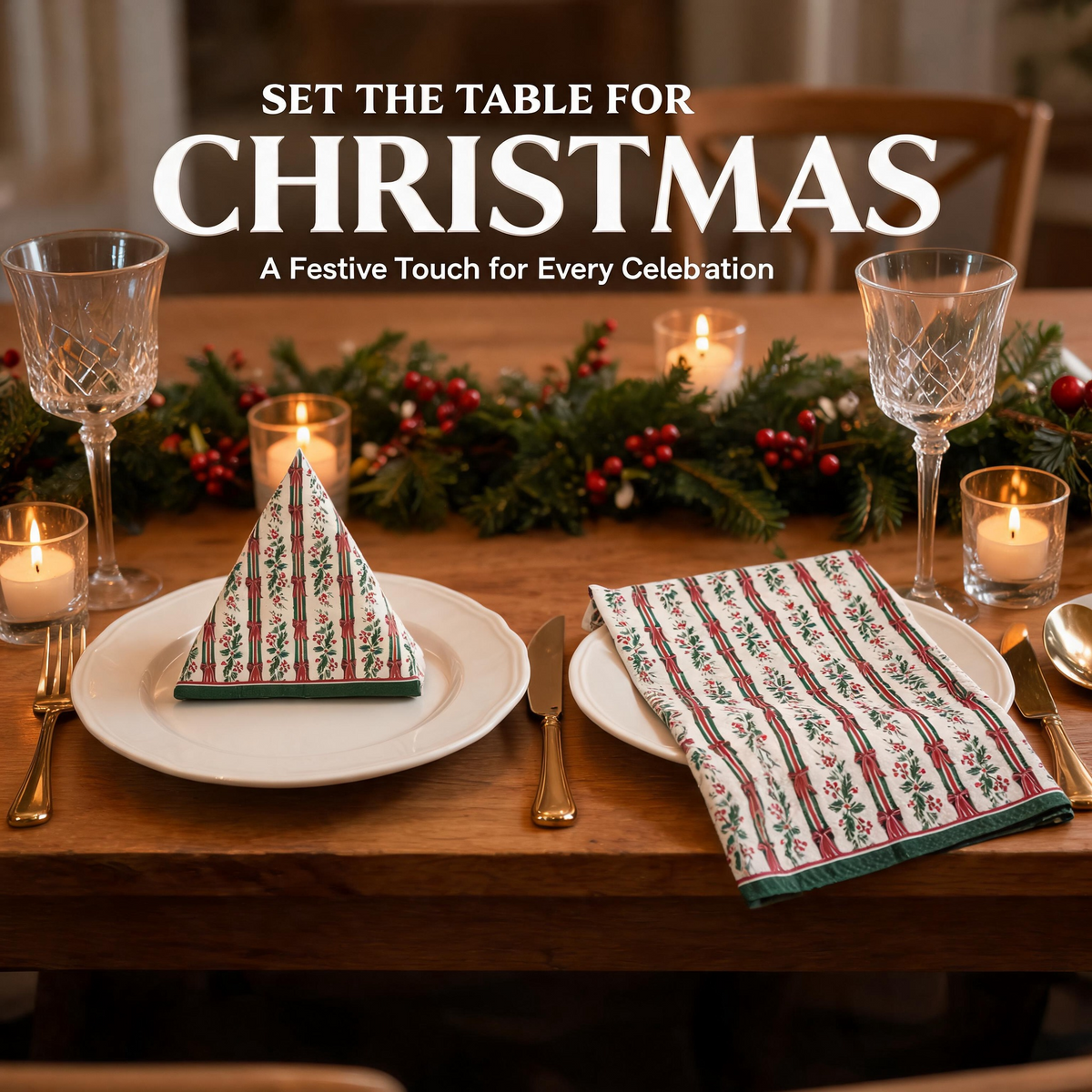 Christmas ribbon paper napkins elegant holiday place setting