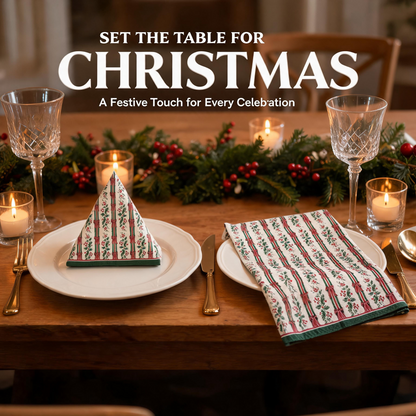 Christmas ribbon paper napkins elegant holiday place setting