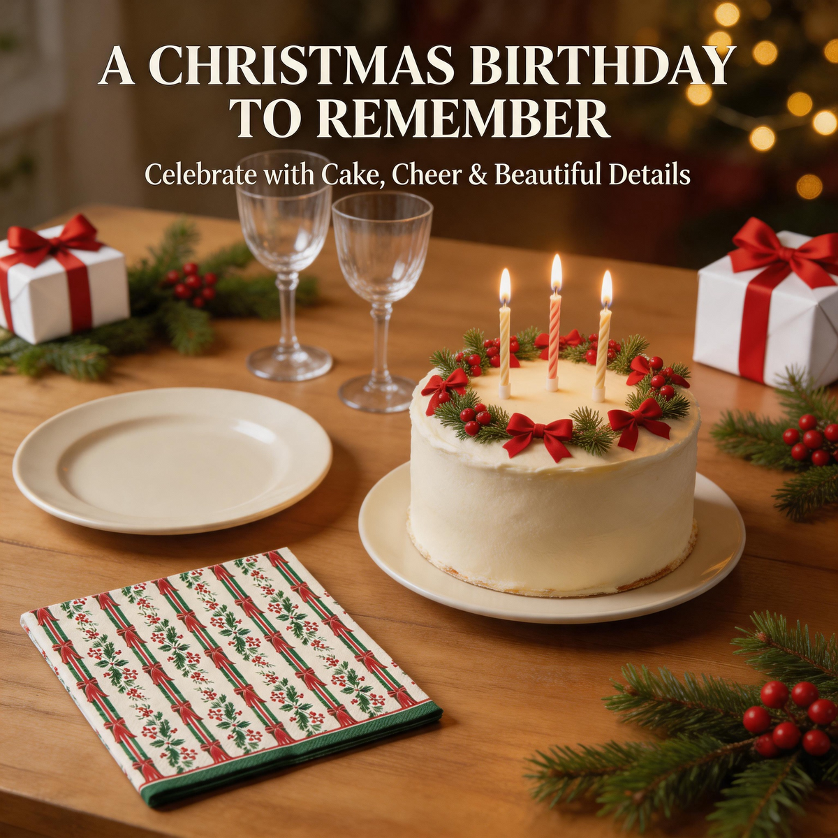 Christmas paper napkins festive birthday cake table