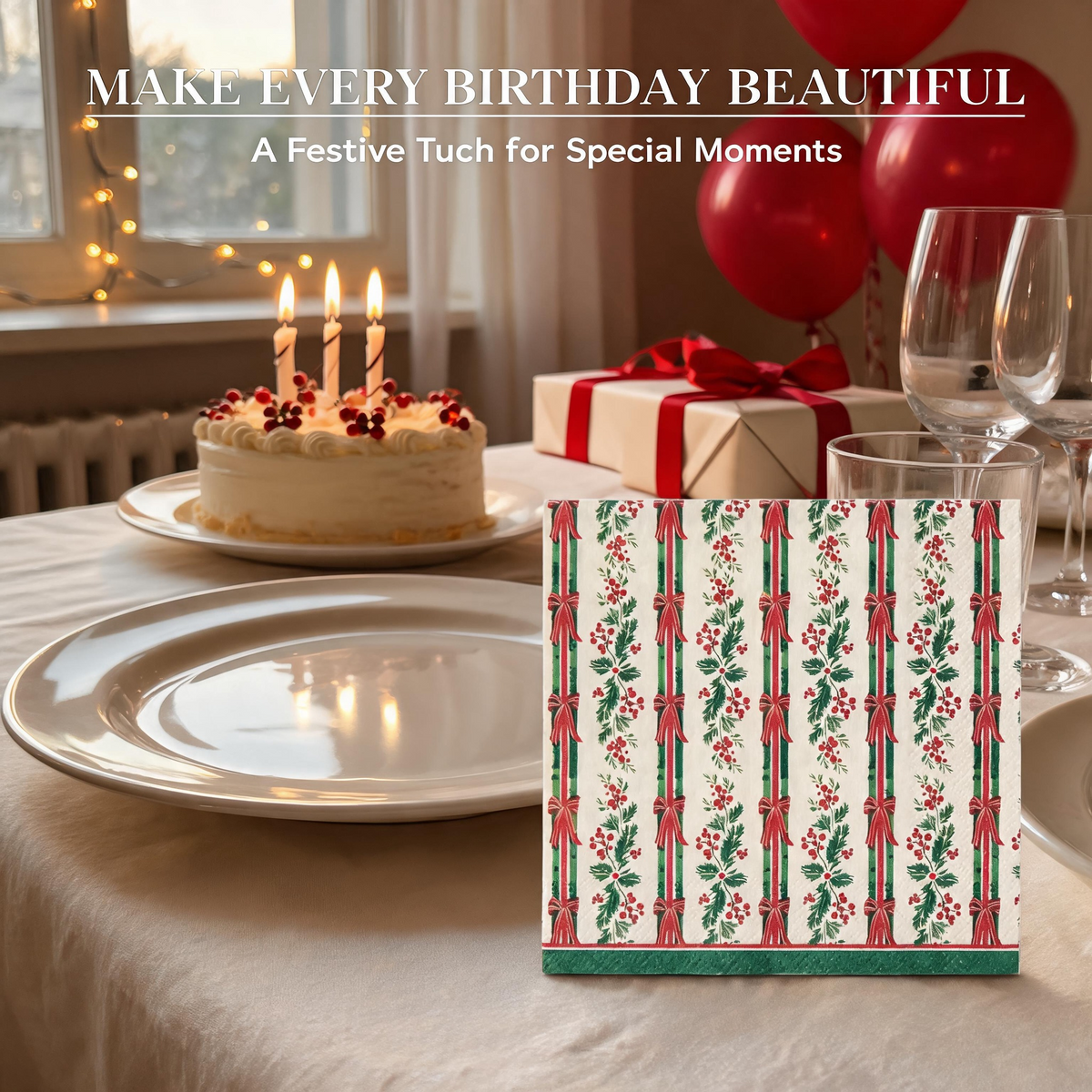Christmas ribbon paper napkins birthday celebration table