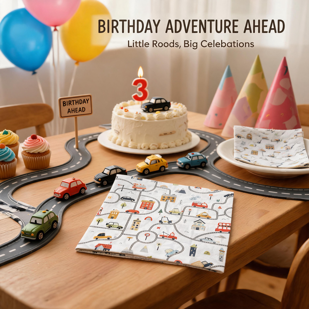 Car road print paper napkins for kids birthday party table