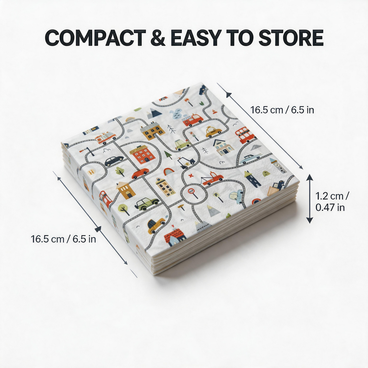 Little Driver paper napkin folded package dimensions 16.5 by 16.5 by 1.2 cm
