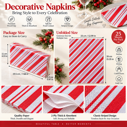 Red and white striped paper napkins size and product details