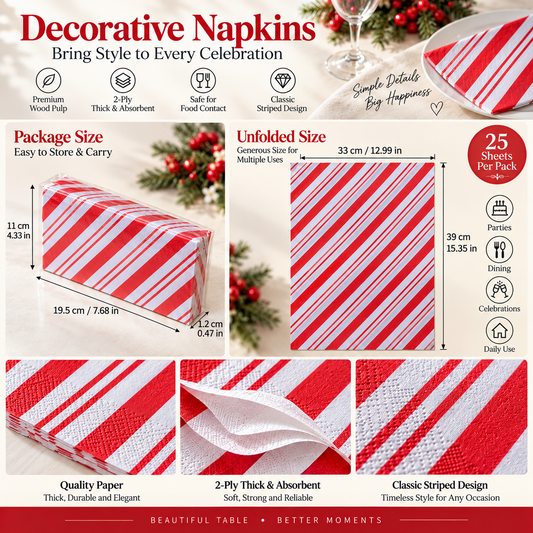 Red and white striped paper napkins size and product details