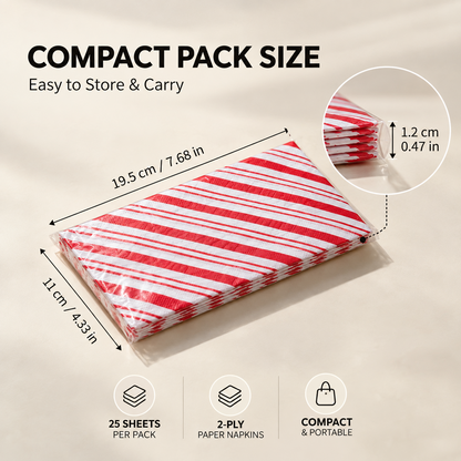 Red and white striped napkin pack dimensions