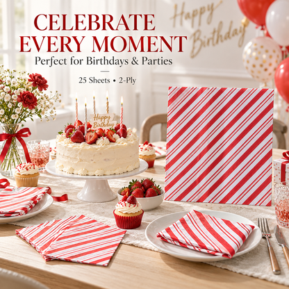 Red and white striped napkins for birthday parties