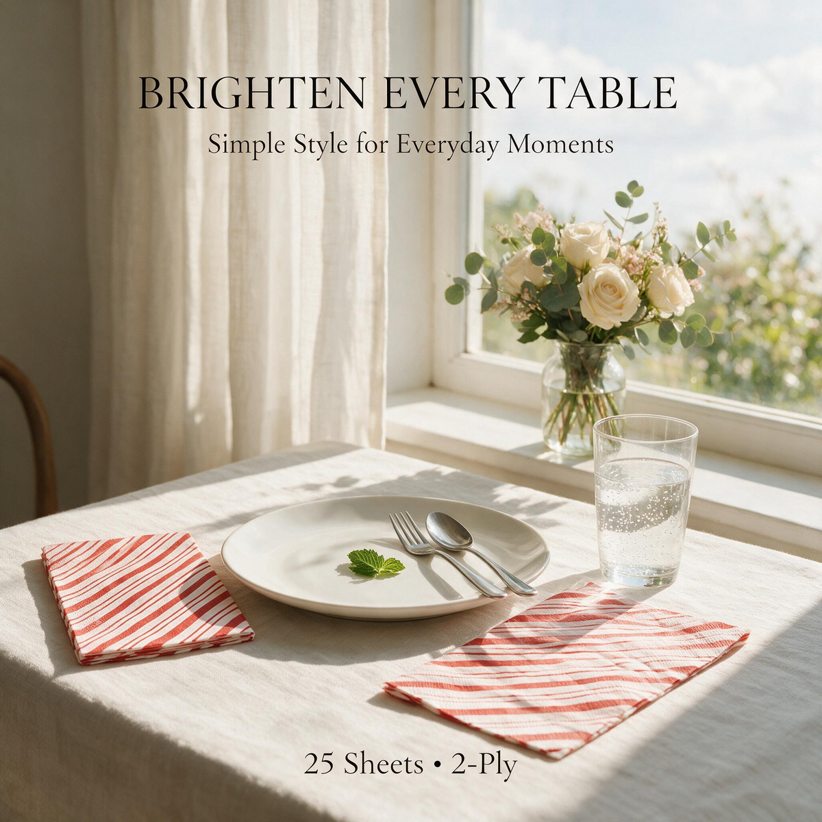 Red and white striped napkins for everyday table setting