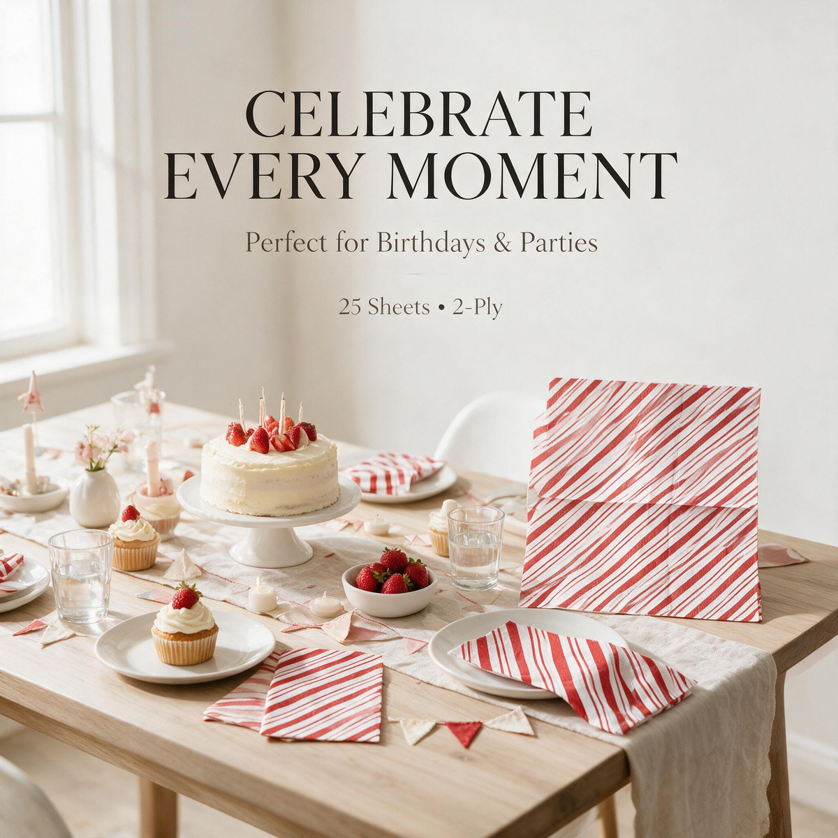 Red and white striped napkins for celebrations