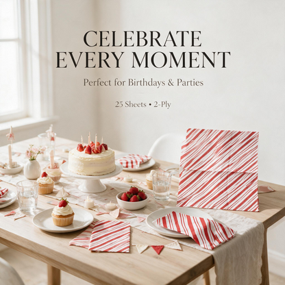 Red and white striped napkins for celebrations