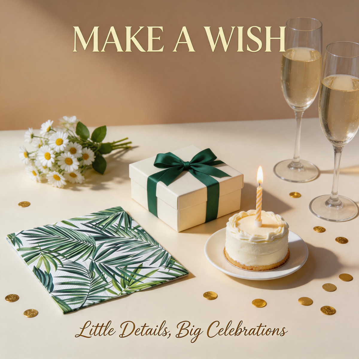 Tropical palm leaf paper napkins in an elegant birthday celebration setting