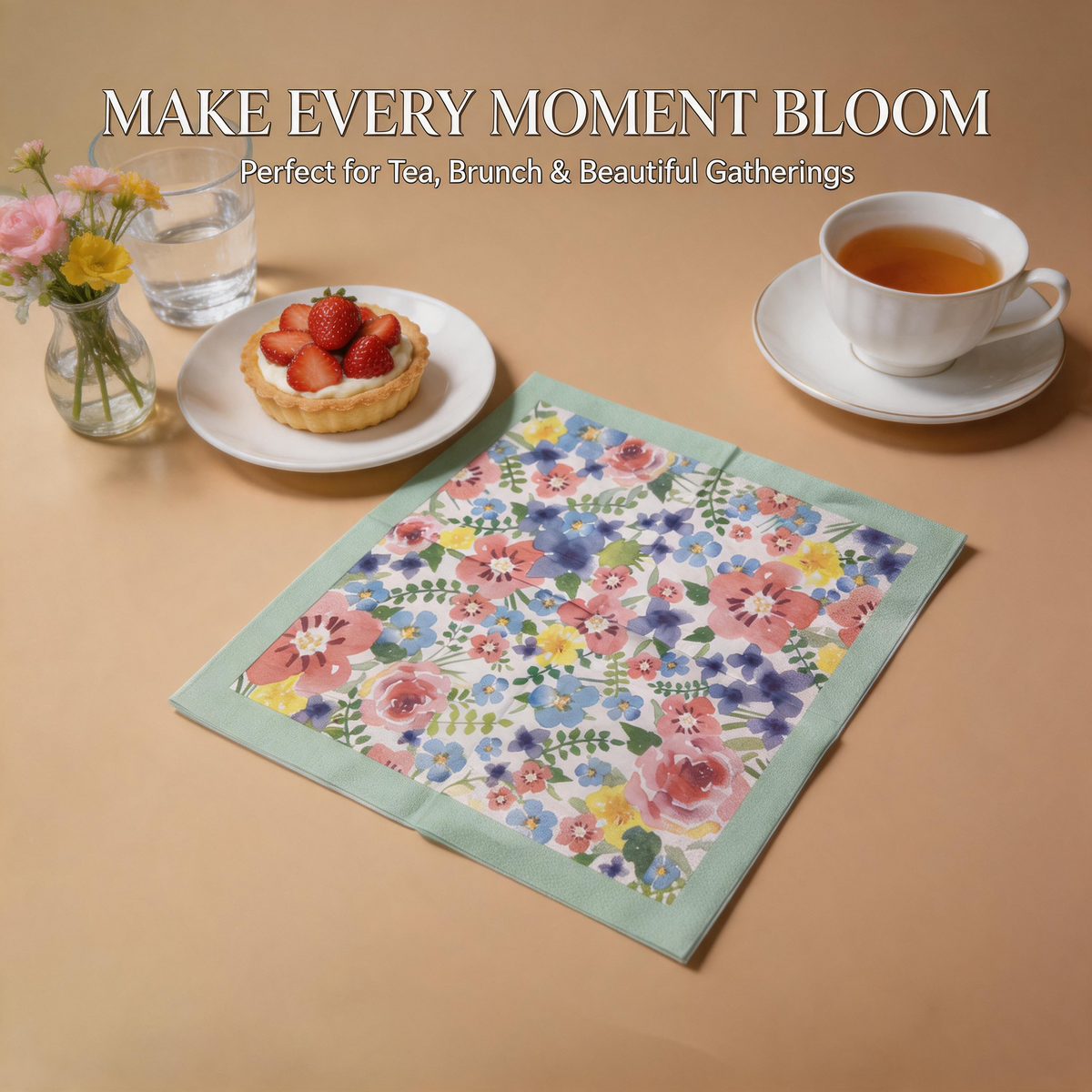 Watercolor floral paper napkins for afternoon tea and brunch