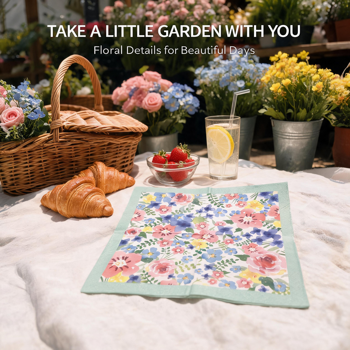 Watercolor floral napkins styled on a spring table