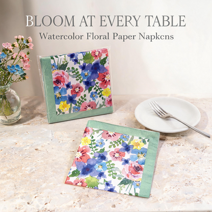 Watercolor floral paper napkins in an elegant table setting