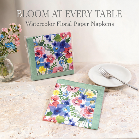Watercolor floral paper napkins in an elegant table setting